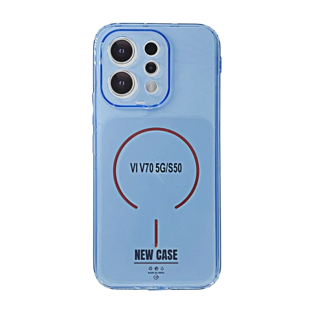 Vivo V70 5G|V70 Lite 4G|5G Dust Plug Transparent 3D Matte Magsafe Logo Back Case (Sky Blue)