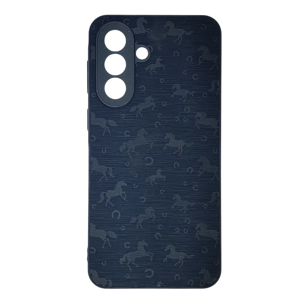 [PO42BSA37 5G-43-2] Samsung Galaxy A37 5G Branded (BURGA) Derby Race Horses Pattern Leather Texture Back Case (Black)