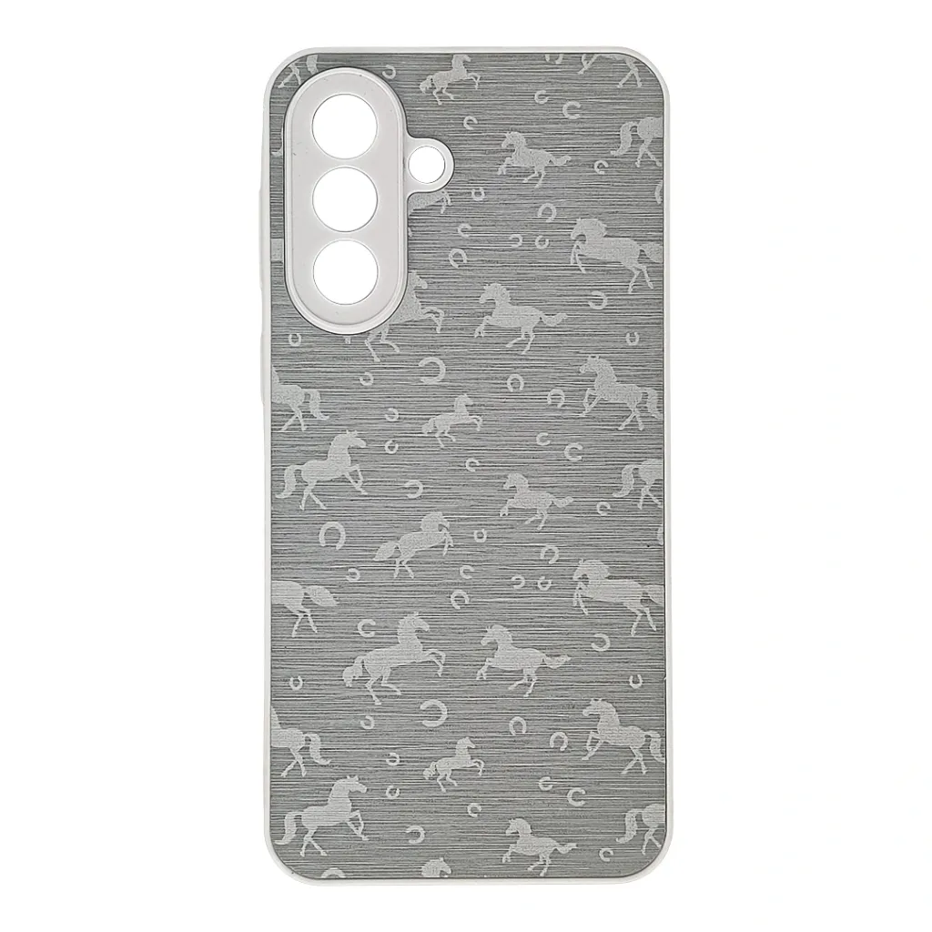 [PO42BSA37 5G-43-1] Samsung Galaxy A37 5G Branded (BURGA) Derby Race Horses Pattern Leather Texture Back Case (White)