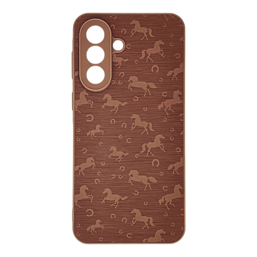 Samsung Galaxy A37 5G Branded (BURGA) Derby Race Horses Pattern Leather Texture Back Case (Brown)