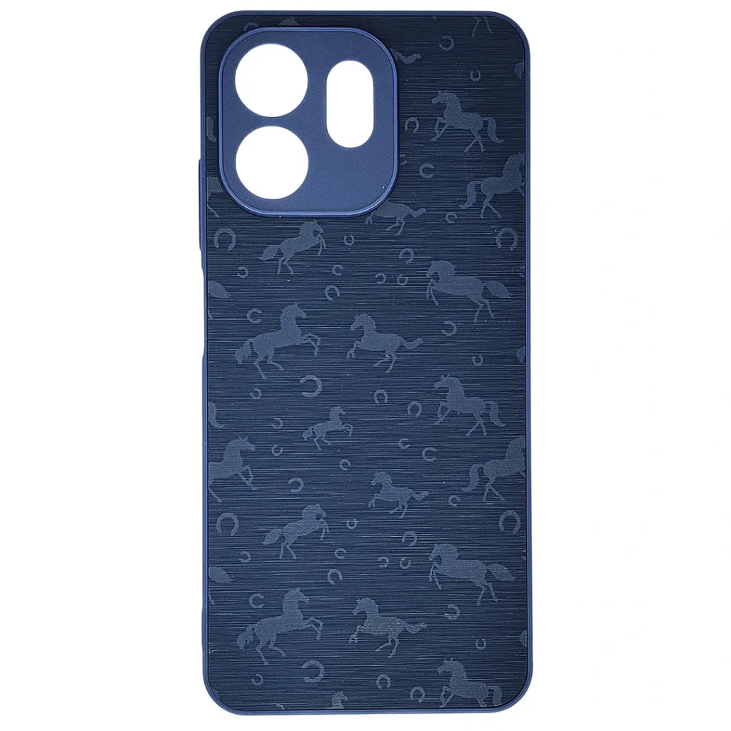 iTel A100C 4G Branded (BURGA) Derby Race Horses Pattern Leather Texture Back Case (Navy Blue)