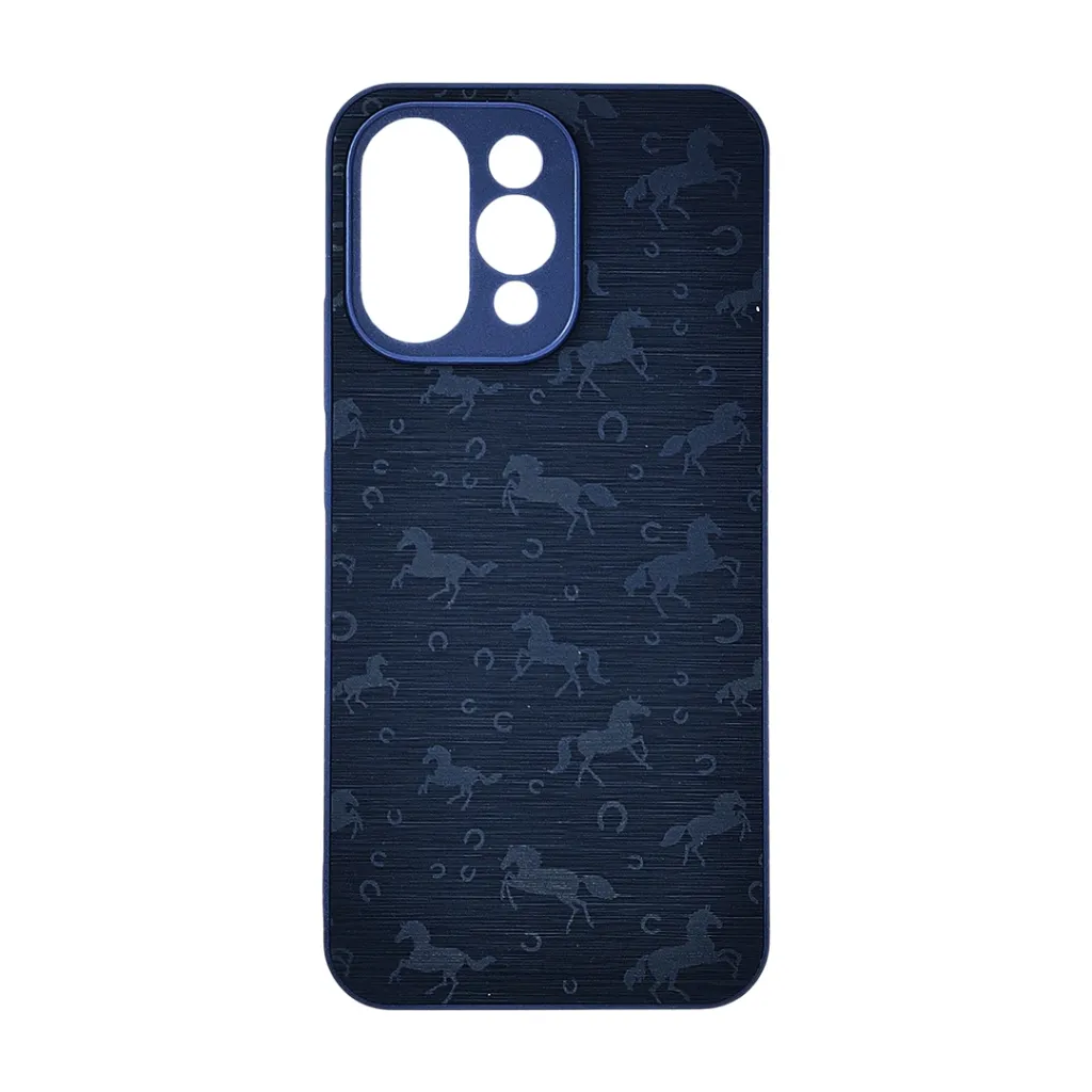 Oppo Reno 15F 5G Branded (BURGA) Derby Race Horses Pattern Leather Texture Back Case (Navy Blue)