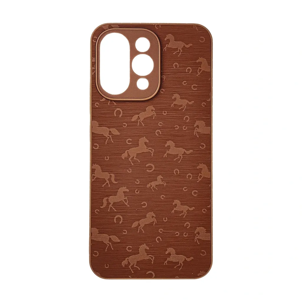 Oppo Reno 15F 5G Branded (BURGA) Derby Race Horses Pattern Leather Texture Back Case (Brown)