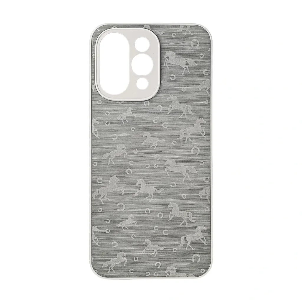 Oppo Reno 15F 5G Branded (BURGA) Derby Race Horses Pattern Leather Texture Back Case (White)