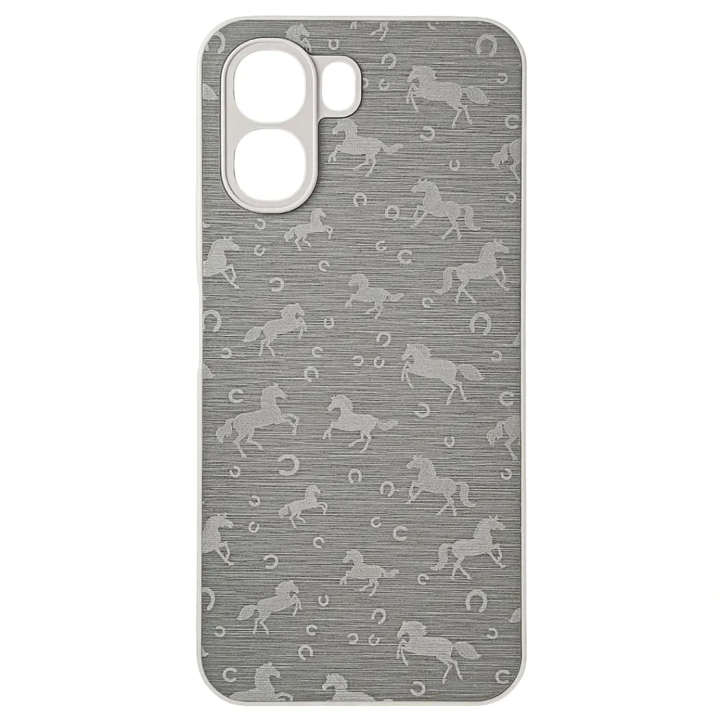 Oppo A6 4G |A6X|A6K|A6 5G Branded (BURGA) Derby Race Horses Pattern Leather Texture Back Case (White)