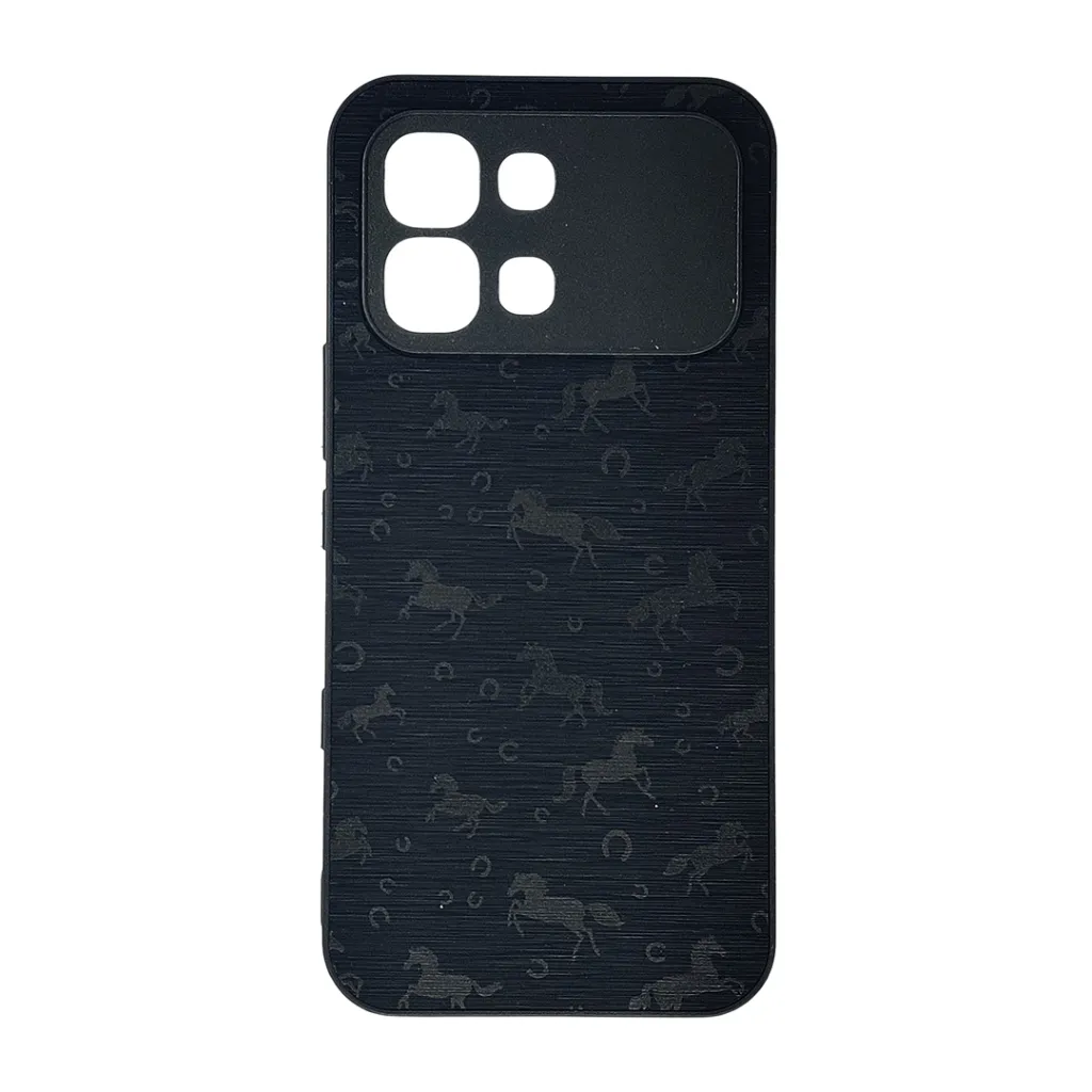 [PO42BINOT60EDG-43-2] Infinix Note 60 Edge 5G Branded (BURGA) Derby Race Horses Pattern Leather Texture Back Case (Black)