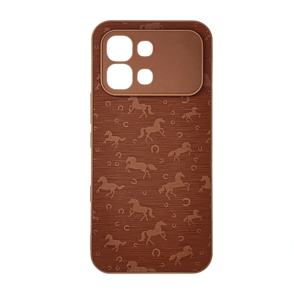 Infinix Note 60 Edge 5G Branded (BURGA) Derby Race Horses Pattern Leather Texture Back Case (Brown)