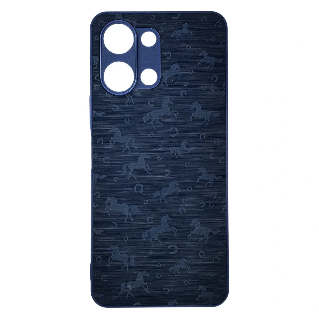 [PO42BVIY05-43-17] Vivo Y05 4G|Vivo Y11D Branded (BURGA) Derby Race Horses Pattern Leather Texture Back Case (Navy Blue)