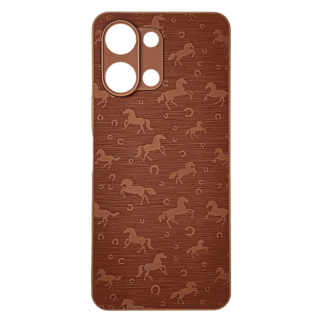 [PO42BVIY05-43-13] Vivo Y05 4G|Vivo Y11D Branded (BURGA) Derby Race Horses Pattern Leather Texture Back Case (Brown)