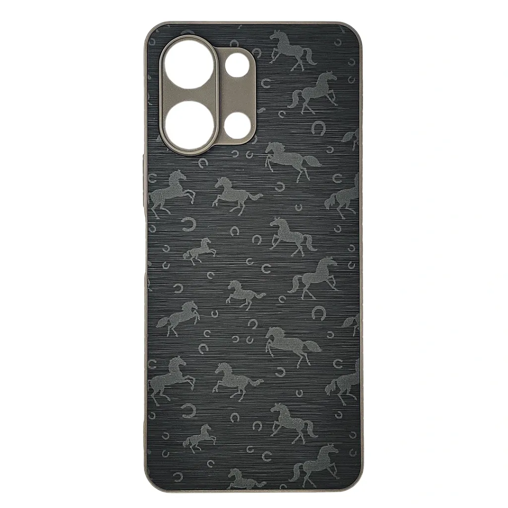 [PO42BVIY05-43-9] Vivo Y05 4G|Vivo Y11D Branded (BURGA) Derby Race Horses Pattern Leather Texture Back Case (Gray)