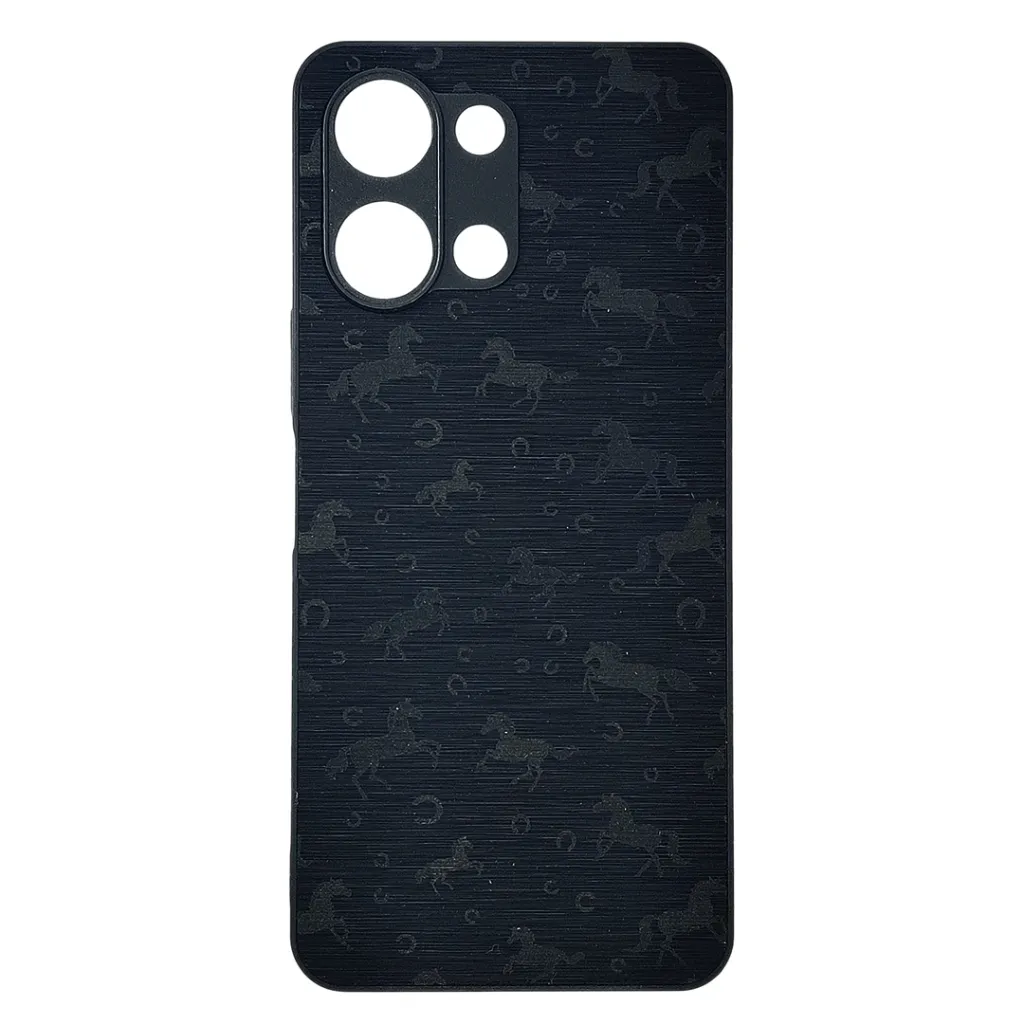 [PO42BVIY05-43-2] Vivo Y05 4G|Vivo Y11D Branded (BURGA) Derby Race Horses Pattern Leather Texture Back Case (Black)