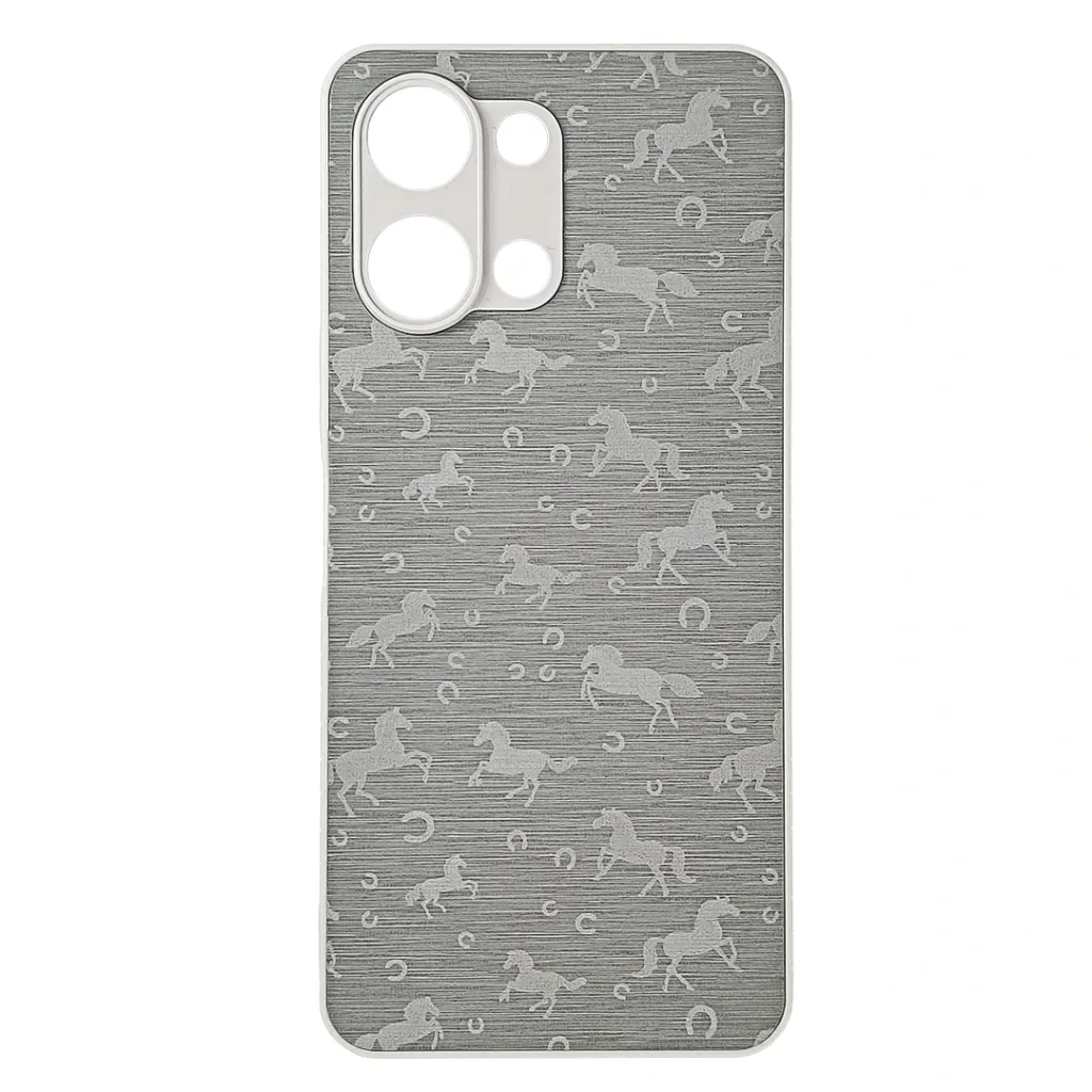 [PO42BVIY05-43-1] Vivo Y05 4G|Vivo Y11D Branded (BURGA) Derby Race Horses Pattern Leather Texture Back Case (White)