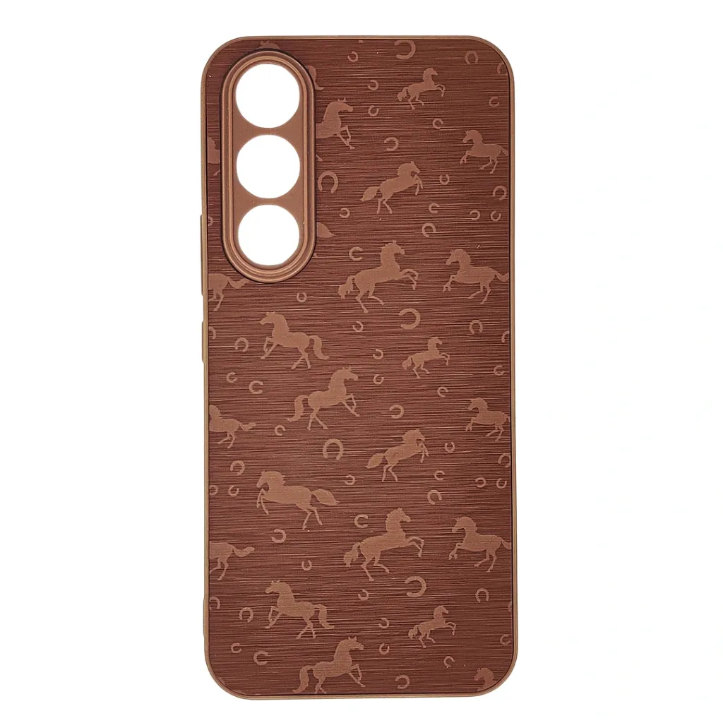 [PO42BVIV70FE-43-13] Vivo V70 FE 5G Branded (BURGA) Derby Race Horses Pattern Leather Texture Back Case (Brown)