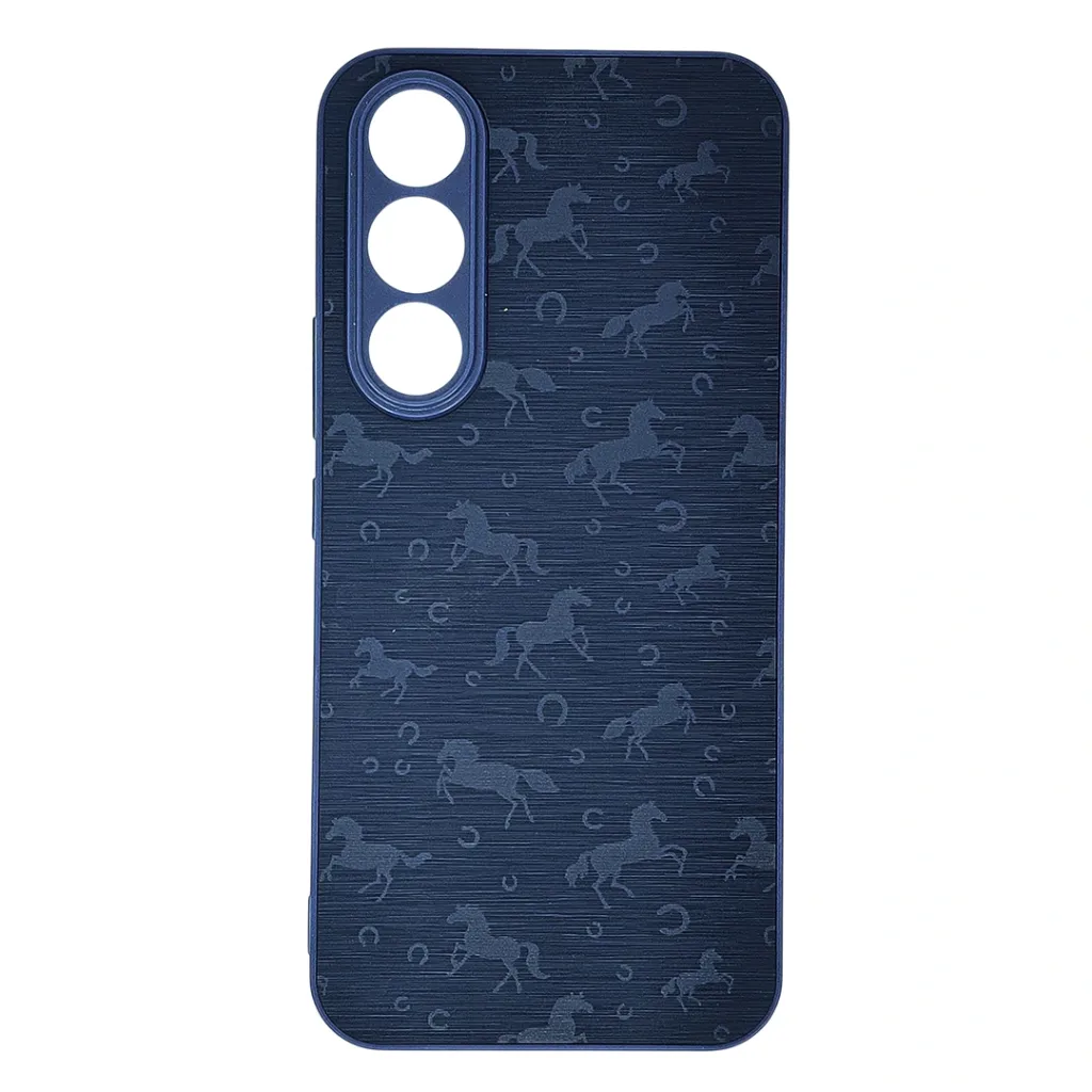Vivo V70 FE 5G Branded (BURGA) Derby Race Horses Pattern Leather Texture Back Case (Navy Blue)