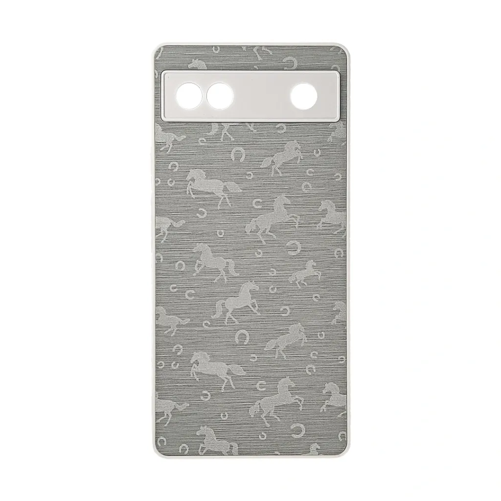 Google Pixel 6A Branded (BURGA) Derby Race Horses Pattern Leather Texture Back Case (White)
