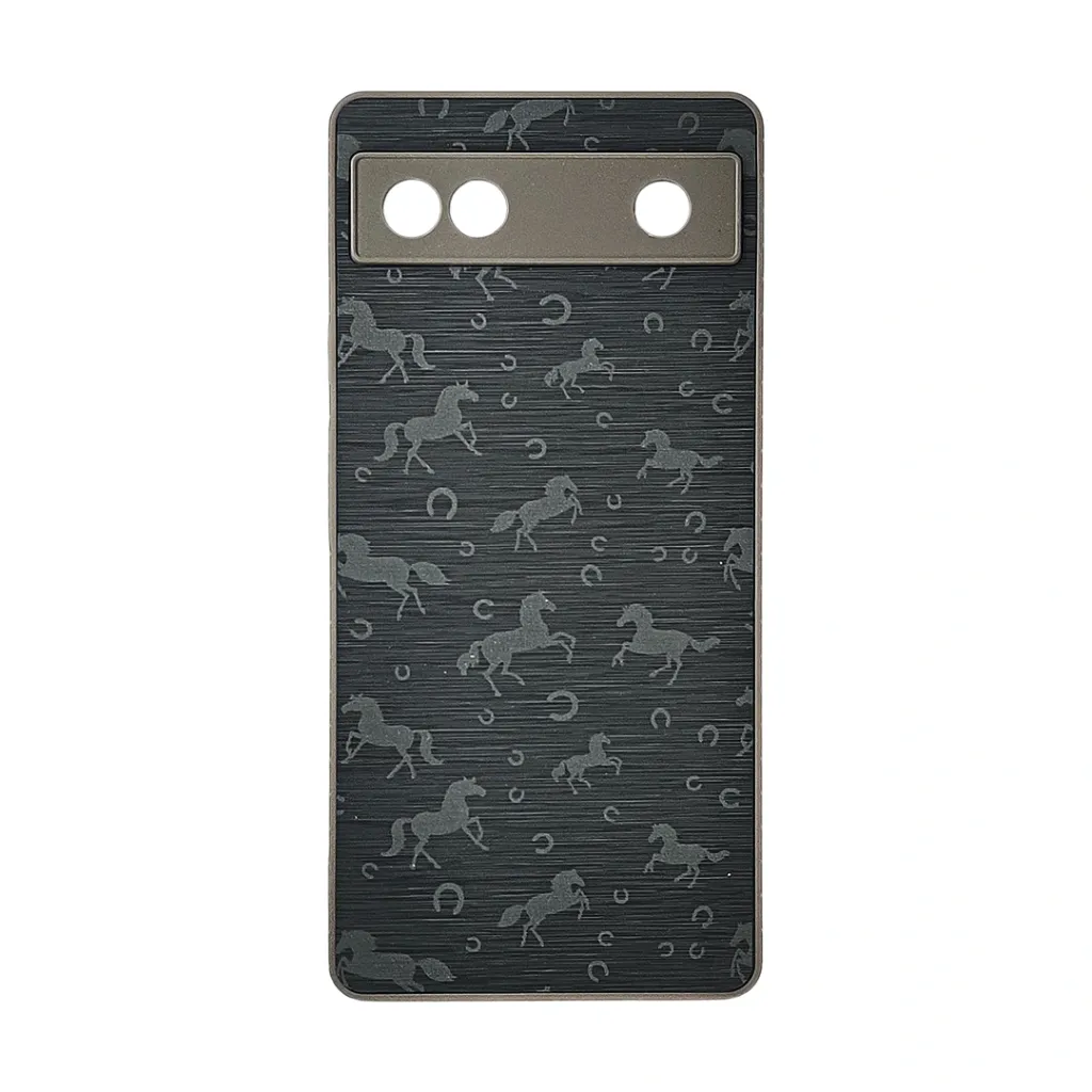 Google Pixel 6A Branded (BURGA) Derby Race Horses Pattern Leather Texture Back Case (Gray)