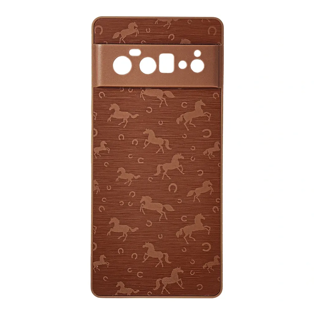 Google Pixel 6A Branded (BURGA) Derby Race Horses Pattern Leather Texture Back Case (Brown)