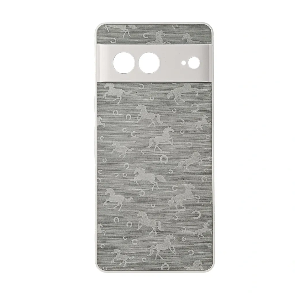 Google Pixel 7 Branded (BURGA) Derby Race Horses Pattern Leather Texture Back Case (White)