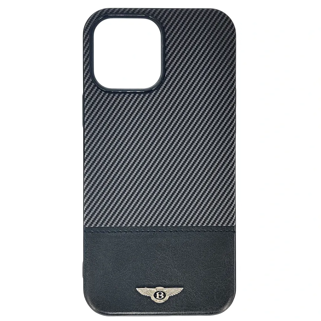 Iphone 13 Pro Max Bentley branded Carbon fiber pattern texture Back Case(Black)