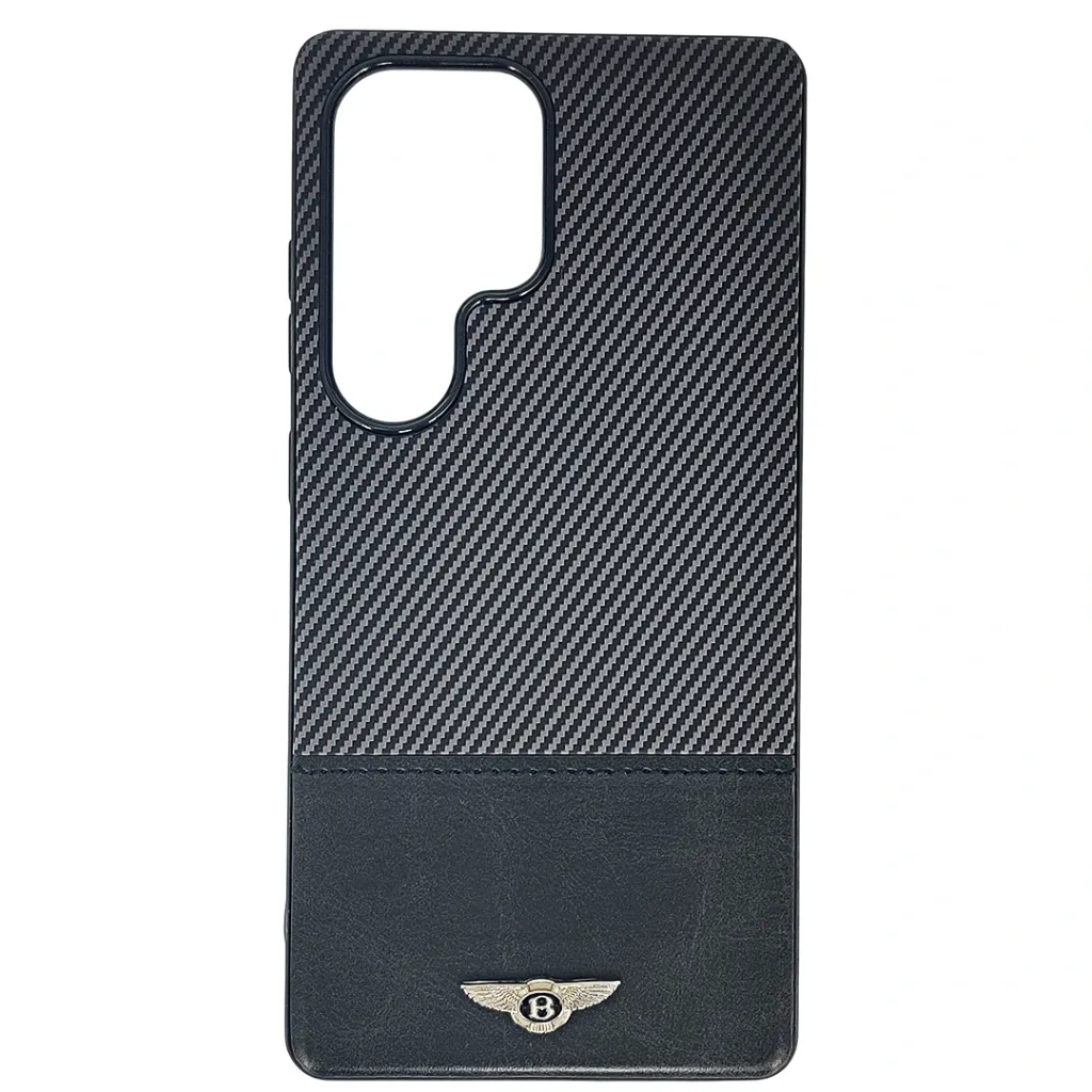 Samsung S25 Ultra Bentley branded Carbon fiber pattern texture Back Case (Gray)