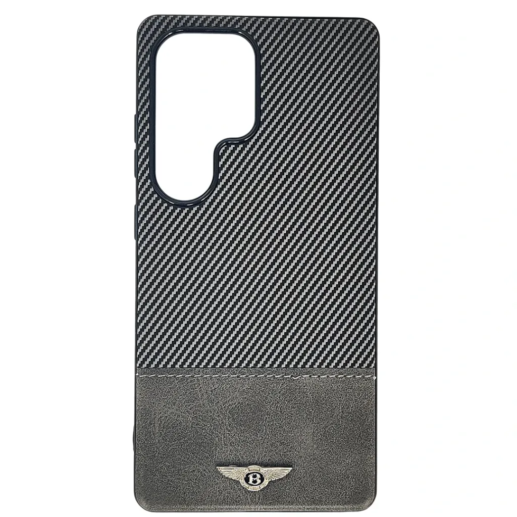Samsung S25 Ultra Bentley branded Carbon fiber pattern texture Back Case (Black)