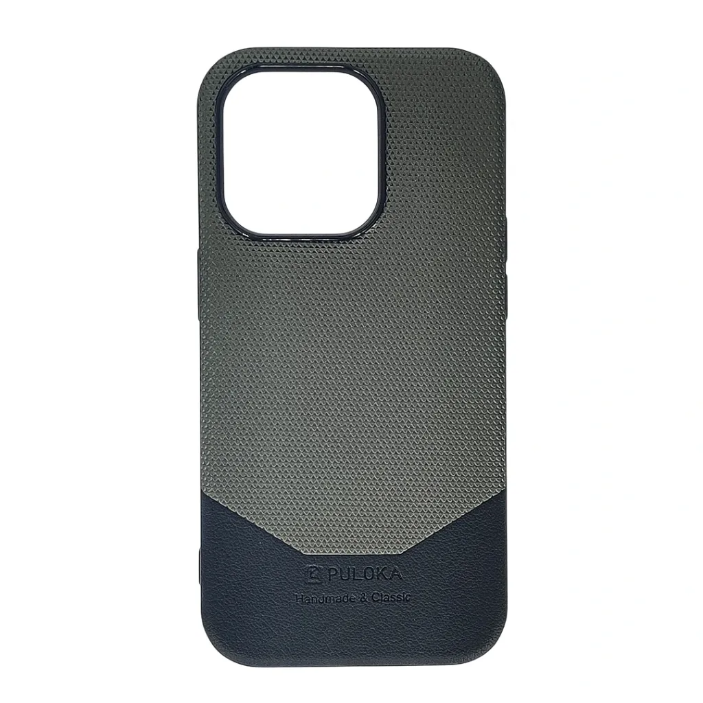 [PO42BIP14PR-6-19] iPhone 14 Pro Pulaka handmade Dotted Leather Textured Designed Back Case (Army Green)