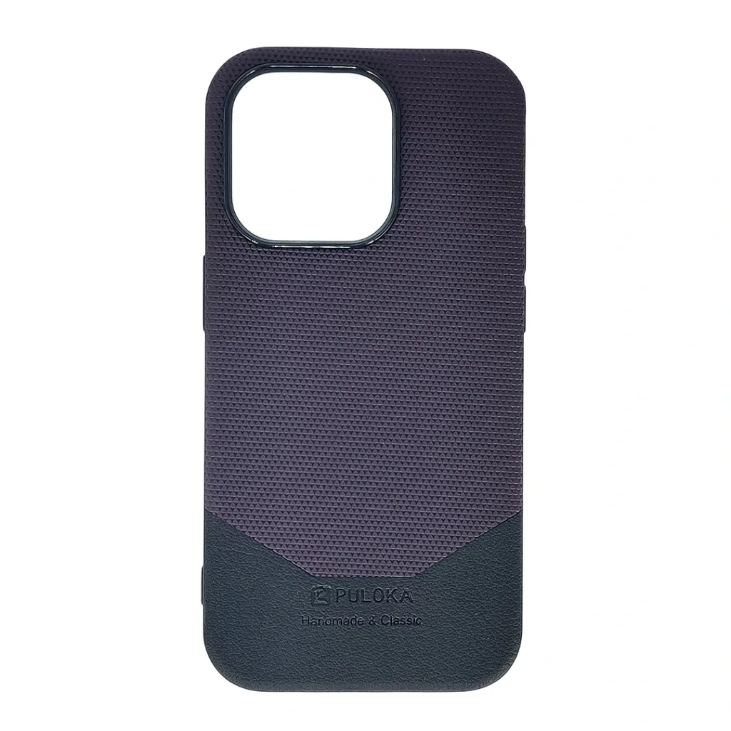 iPhone 14 Pro Pulaka handmade Dotted Leather Textured Designed Back Case (Deep Purple)