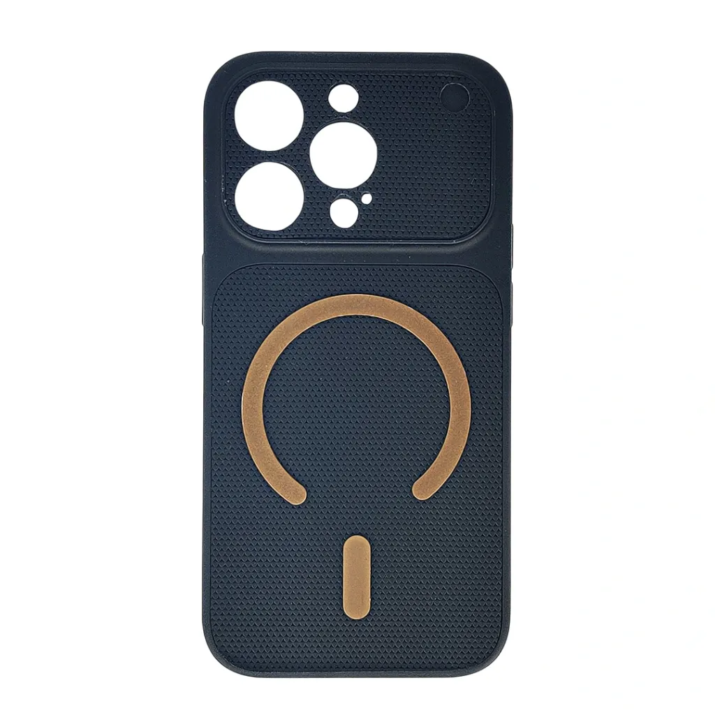 [PO14BIP14PR-6-2] iPhone 14 Pro (Upgrade to 17 Series) Silicone Dotted Leather Textured Designed Magsafe Wireless Magnetic Charging Compatible Back Case (Black)