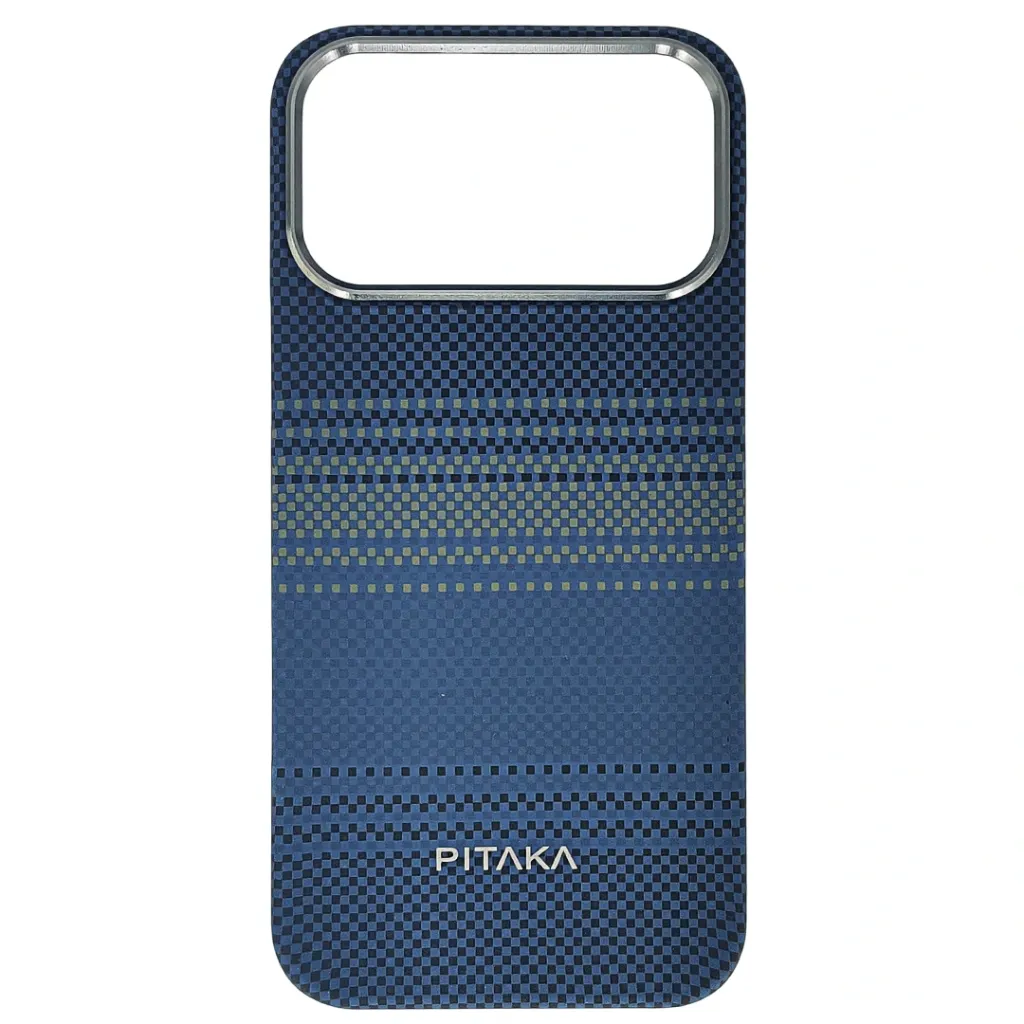 iPhone 17 Pro Max Carbon Fiber Tactile Woven Armid Fiber Pattern distinic geometric iC Magsafe Compatible and includes a built-in Camera bazel for lens Protection Back Case (Navy Blue)