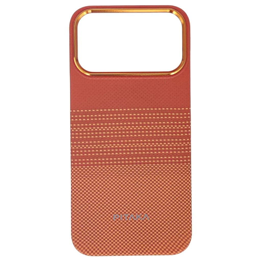 iPhone 17 Pro Max Carbon Fiber Tactile Woven Armid Fiber Pattern distinic geometric iC Magsafe Compatible and includes a built-in Camera bazel for lens Protection Back Case (Cosmic Orange)