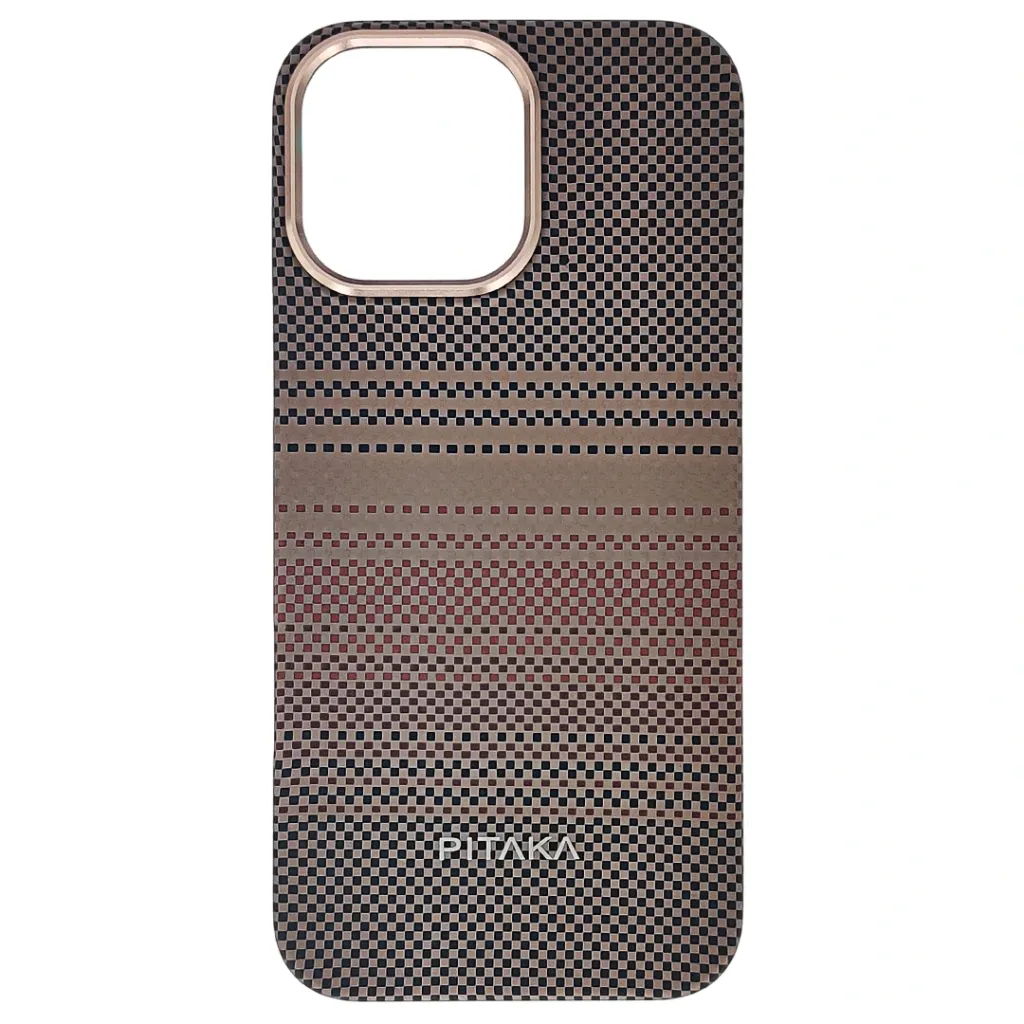 iPhone 16 Pro Max Carbon Fiber Tactile Woven Armid Fiber Pattern distinic geometric iC Magsafe Compatible and includes a built-in Camera bazel for lens Protection Back Case (Desert Titanium)