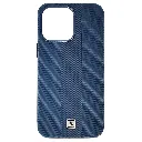 iPhone 13 Pro Max Classic Fit Carbon Fiber Texture Featuring a Central diagonal Stripe Luxuary Leather Feel Back Case (Navy Blue)