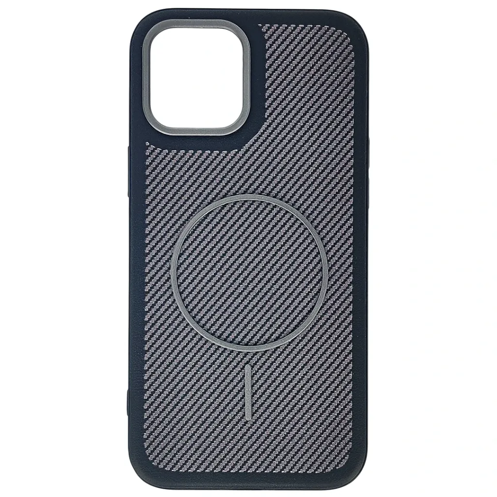 [PO42BIP12PMAX-5-2] iPhone 12 Pro Max features a distinct leather-like Woven texture and integrated Magsafe Charging compatibility Back Case (Black)