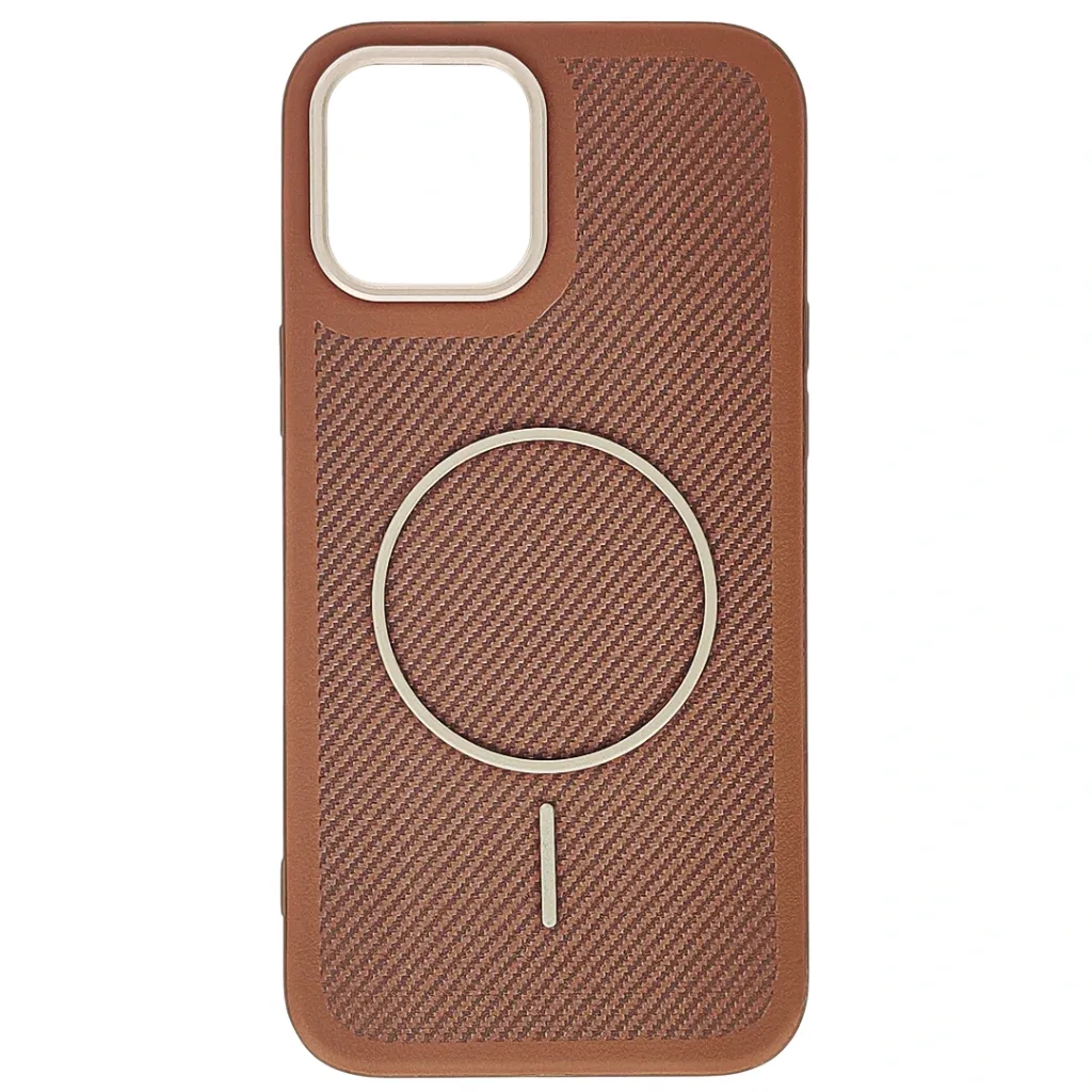 [PO42BIP12PMAX-5-13] iPhone 12 Pro Max features a distinct leather-like Woven texture and integrated Magsafe Charging compatibility Back Case (Brown)