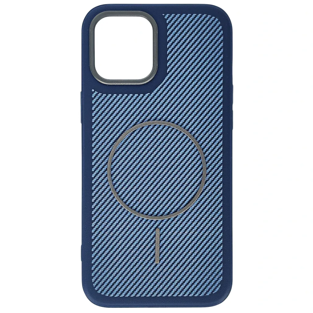 [PO42BIP12PMAX-5-17] iPhone 12 Pro Max features a distinct leather-like Woven texture and integrated Magsafe Charging compatibility Back Case (Navy Blue)
