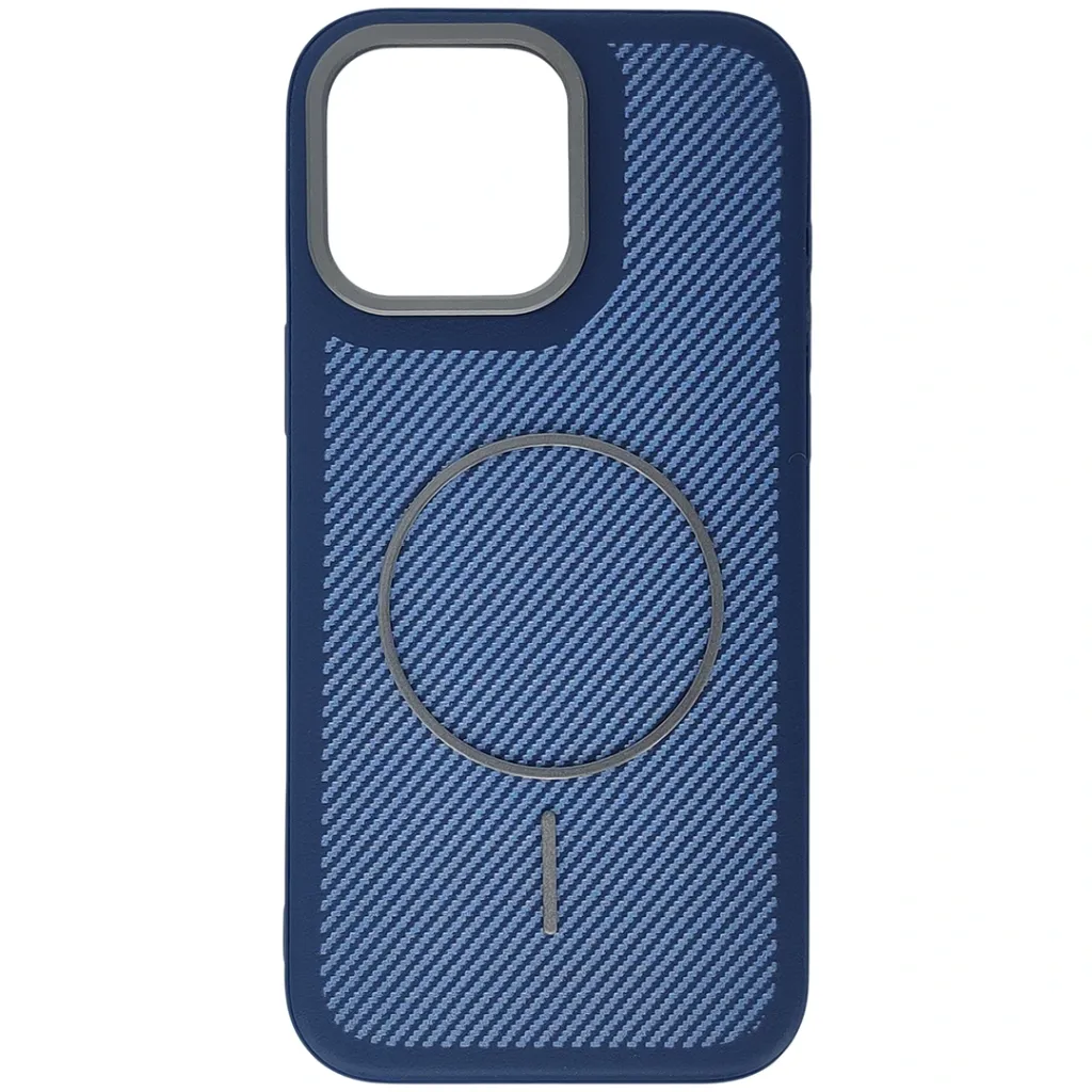 [PO42BIP16PMAX-5-17] iPhone 16 Pro Max features a distinct leather-like Woven texture and integrated Magsafe Charging compatibility Back Case (Navy Blue)