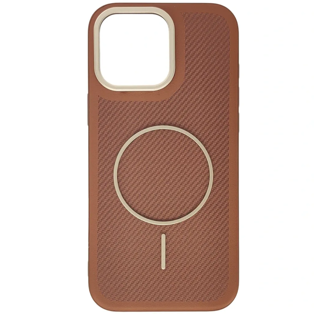 [PO42BIP16PMAX-5-13] iPhone 16 Pro Max features a distinct leather-like Woven texture and integrated Magsafe Charging compatibility Back Case (Brown)