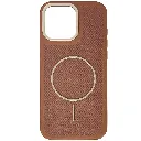 iPhone 16 Pro Max features a distinct leather-like Woven texture and integrated Magsafe Charging compatibility Back Case (Brown)