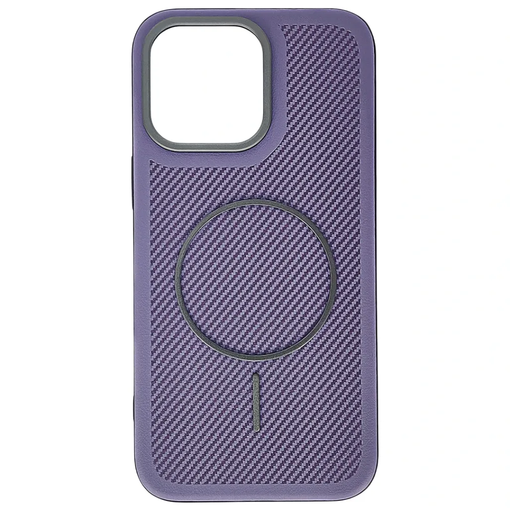 [PO42BIP14PMAX-5-12] iPhone 14 Pro Max features a distinct leather-like Woven texture and integrated Magsafe Charging compatibility Back Case (Purple)