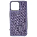 iPhone 14 Pro Max features a distinct leather-like Woven texture and integrated Magsafe Charging compatibility Back Case (Purple)