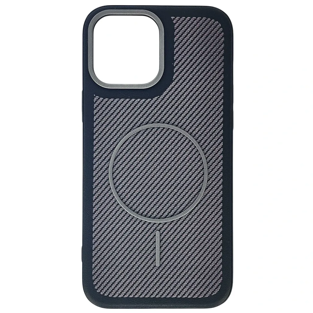 [PO42BIP13PMX-5-2] iPhone 13 Pro Max features a distinct leather-like Woven texture and integrated Magsafe Charging compatibility Back Case (Black)