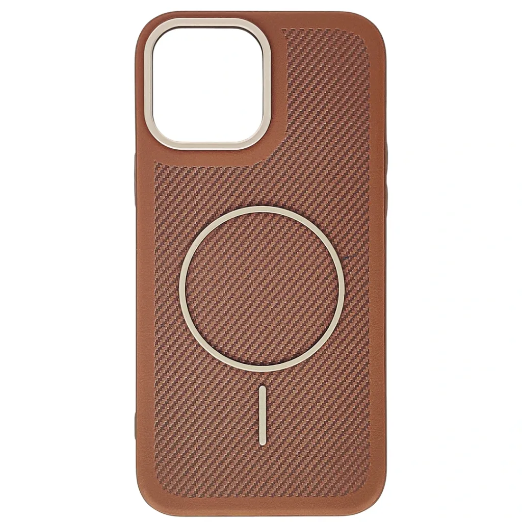[PO42BIP13PMX-5-13] iPhone 13 Pro Max features a distinct leather-like Woven texture and integrated Magsafe Charging compatibility Back Case (Brown)