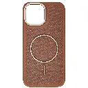 iPhone 13 Pro Max features a distinct leather-like Woven texture and integrated Magsafe Charging compatibility Back Case (Brown)