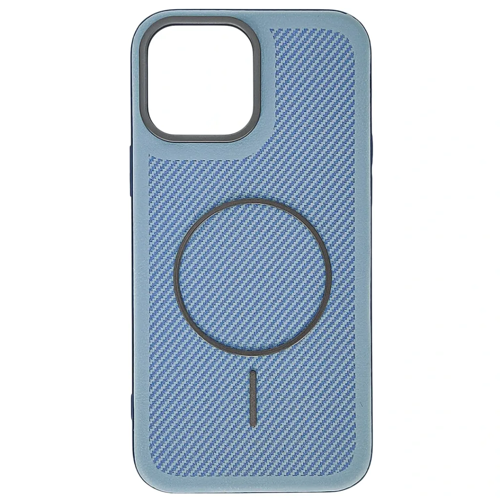 [PO42BIP13PMX-5-16] iPhone 13 Pro Max features a distinct leather-like Woven texture and integrated Magsafe Charging compatibility Back Case (Sky Blue)