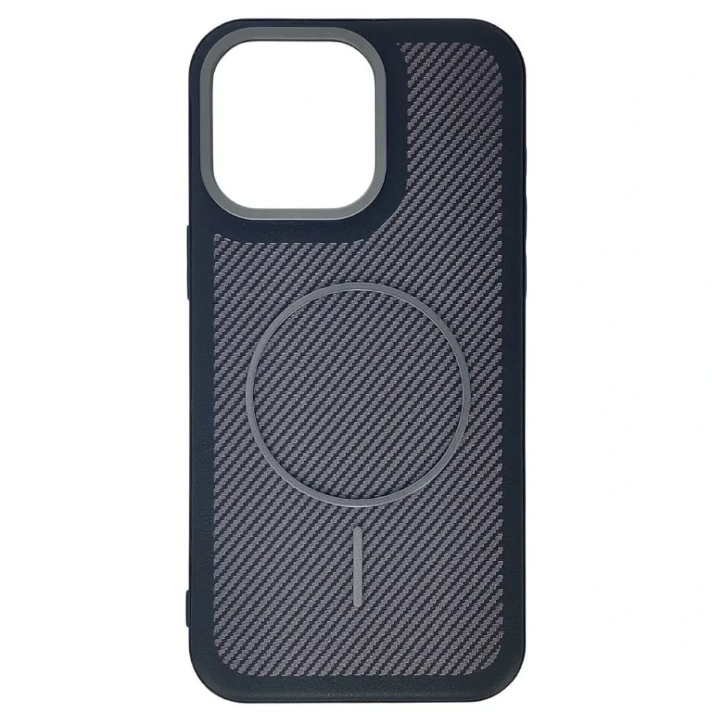 [PO42BIP15PMX-5-2] iPhone 15 Pro Max features a distinct leather-like Woven texture and integrated Magsafe Charging compatibility Back Case (Black)