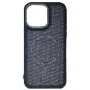 iPhone 15 Pro Max features a distinct leather-like Woven texture and integrated Magsafe Charging compatibility Back Case (Black)