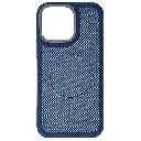iPhone 15 Pro Max features a distinct leather-like Woven texture and integrated Magsafe Charging compatibility Back Case (Navy Blue)