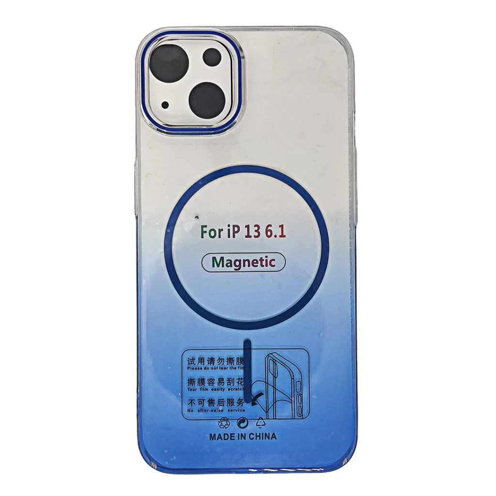 [PO19BIP13-7-3] iPhone 14|iPhone 13 PC Acrylic Colour Tpu|Transparent MagSafe Charging Compatible Back Case (Blue)