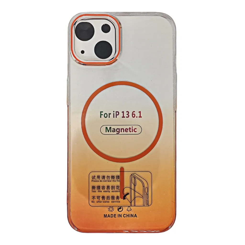 [PO19BIP13-7-8] iPhone 14|iPhone 13 PC Acrylic Colour Tpu|Transparent MagSafe Charging Compatible Back Case (Orange)