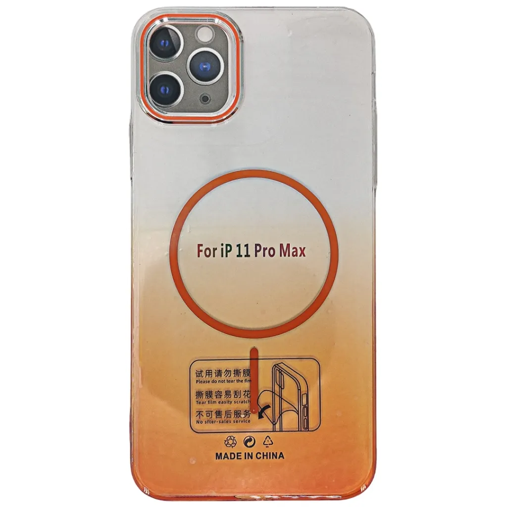 [PO19BIPXIMAX-7-8] iPhone 11 Pro Max PC Acrylic Colour Tpu|Transparent MagSafe Charging Compatible Back Case (Orange)